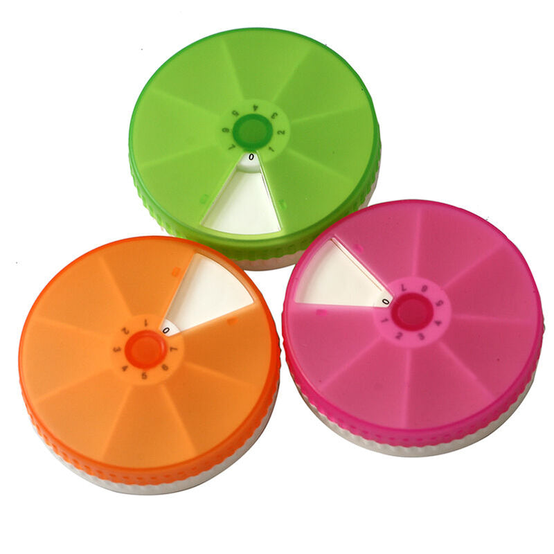 7 Day Weekly Tablet Pill Organizer Medicine Box Case Holder Container Round Cy