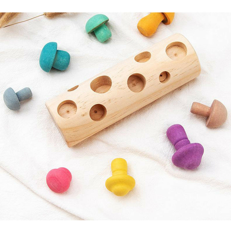 Wooden Mushroom Harvesting Catching Montessori Educational Game for Toddler Toys
