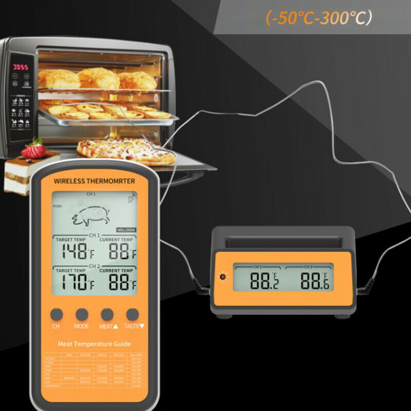 1pc Wireless Remote BBQ Thermometer Dual Probe Digital Cooking MliB Hn