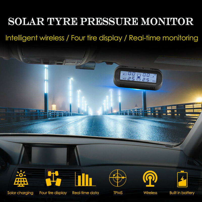 AN-10 Solar Car TPMS Tire Pressure Monitor Alarm Warning System+4External Sensor