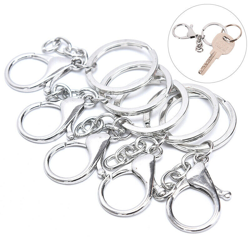 10X Big Lobster Clasp Hooks Keychain Split Ring Short Chain Key Ring DIY F Bj