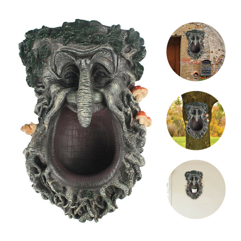 Tree Face Wild Bird Feeder Big MouthWhimsical Sculpture Outdoor Decor Statue