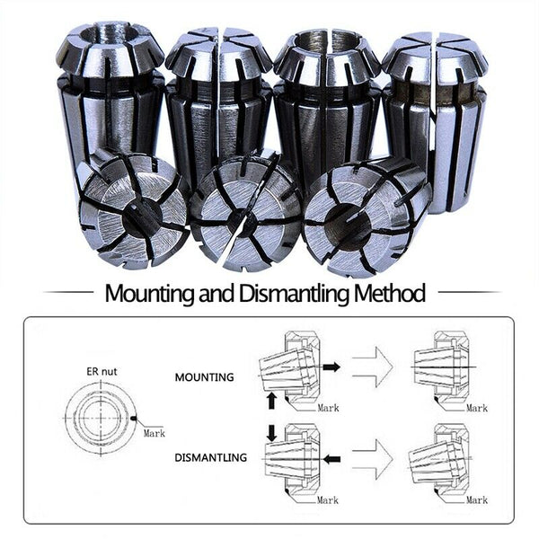 7Pcs 1-7mm ER11 Collet Chuck Tool Bits Holder Spring Collet for CNC Engravi