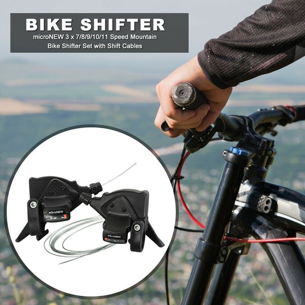 microNEW 3 x 7 Speed Mountain Bike Shifter Gear Lever Set with Shift Cables A#S