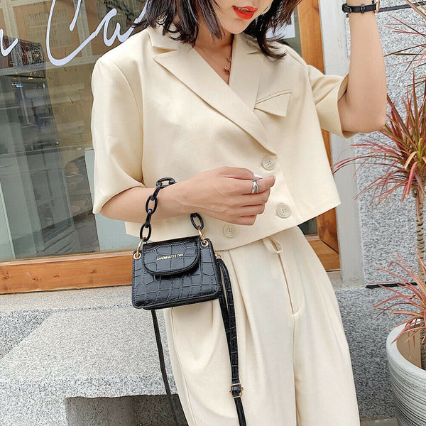 Women Mini Totes PU Solid Shoulder Money Bag Messenger Handbags (Black)