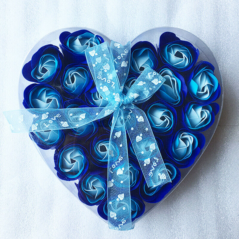 Lovely 24 Pcs Red Scented Bath Soap Rose Petal in Heart Box (Blue) Q2X3