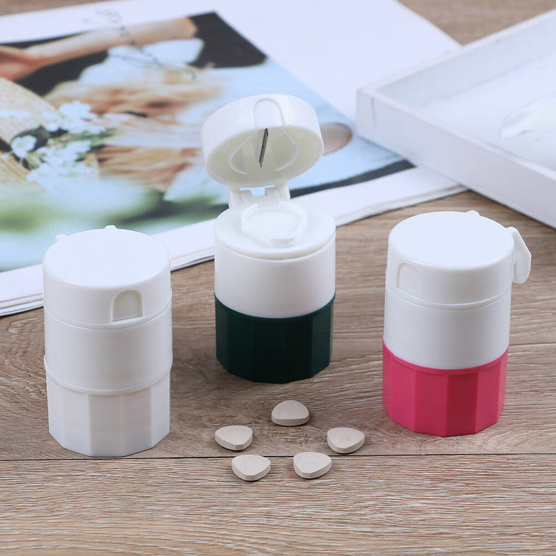 4 in 1 Pill medicine crusher grinder splitter tablet divider cutter storage Cy