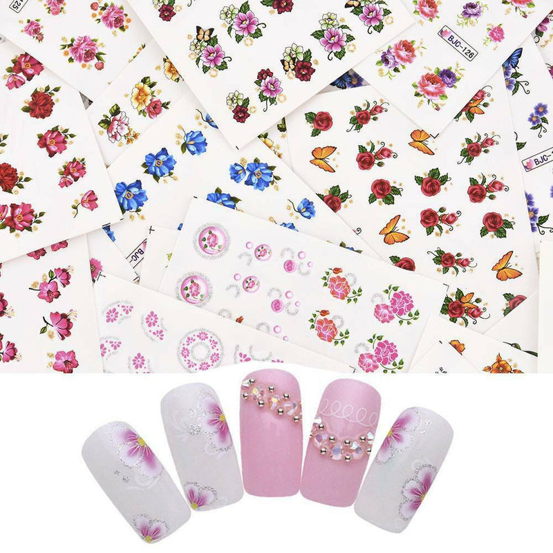 55Pcs Cherry Nail Water Decals Flower Butterfly Nail Art Transfer Stickers Decor