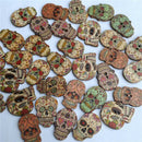 50pcs printed two-eyed wooden buttons mixed with cartoon skulls wooden buttons
