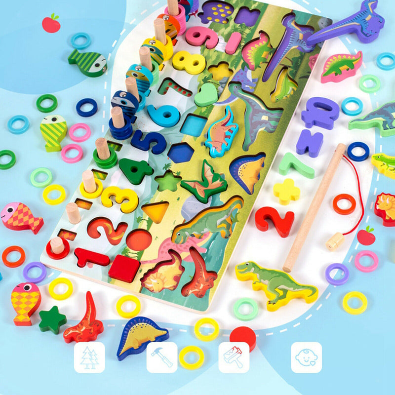 Wooden Number Puzzles Montessori Toys Shape Sorting Math Counting Early