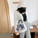Fashion Plaid PU Women Shoulder Bag Pleated Handle Chain Handbag (Blue)