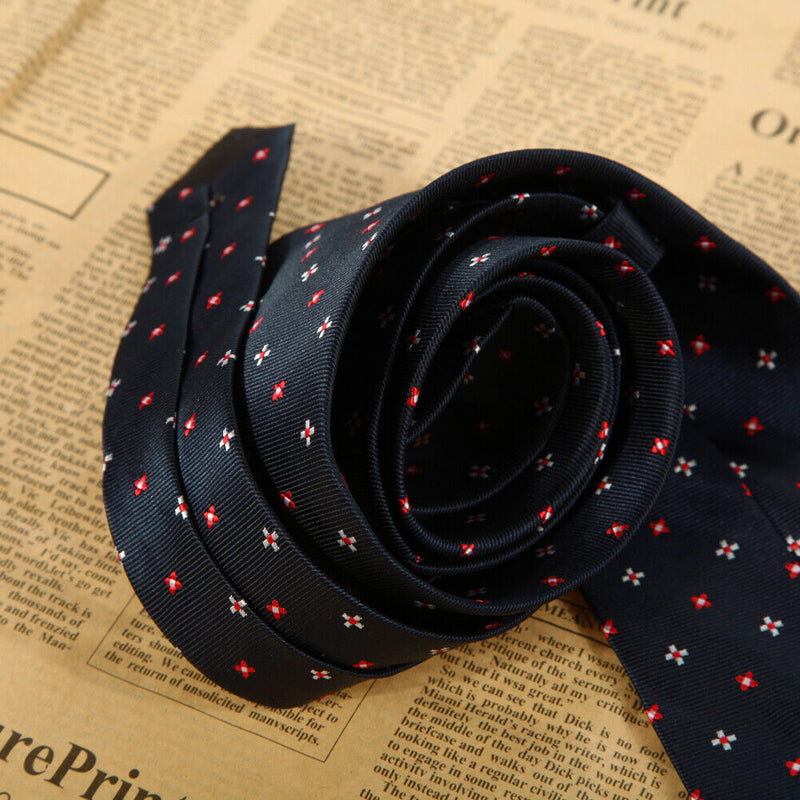 Red White Blue Flowers Neoclassical Spend 100% Silk Jacquard Tie Men's Tie