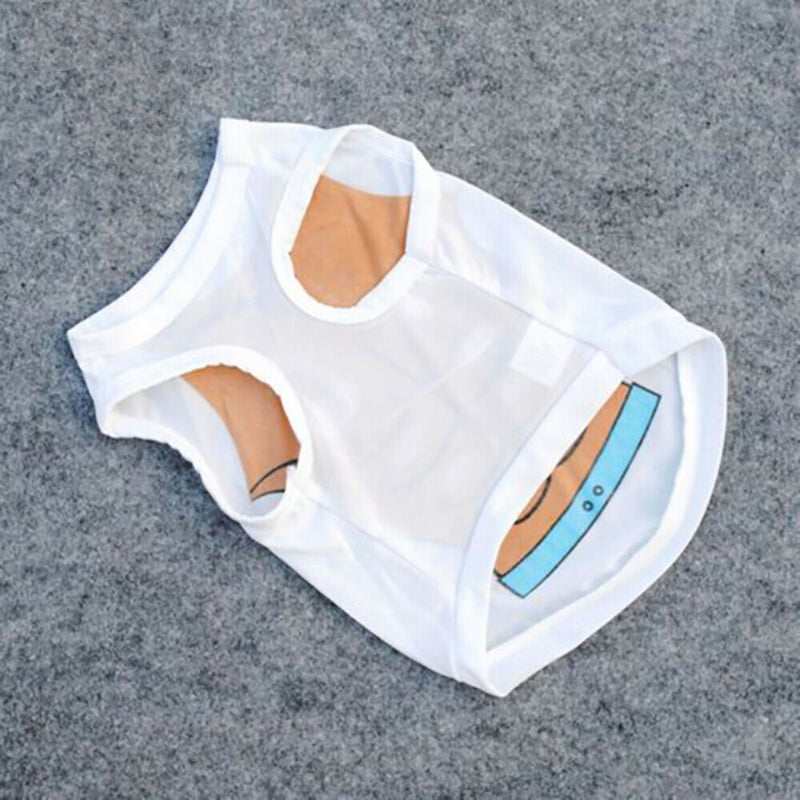 Pet Dogs Funny Cute Muscle Print White Bikini Beach T-Shirt Vest Clothes Size S