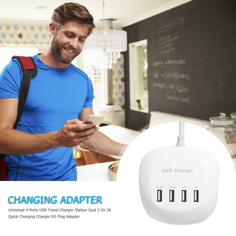 4 Ports USB 2.5V 2A Travel Charger Station Fast Charging Charger EU Plug Adapter