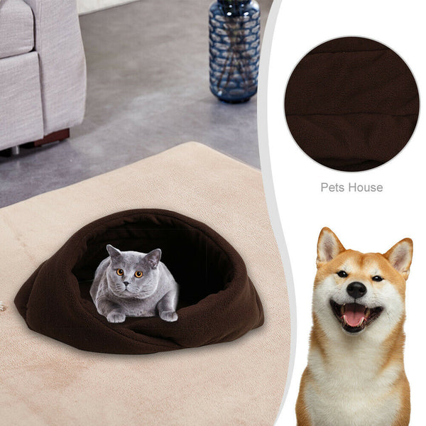 Warm Fleece Pet Sleeping Bag Nest Soft Kennel Cats Dog Bed House (Brown L) A#S