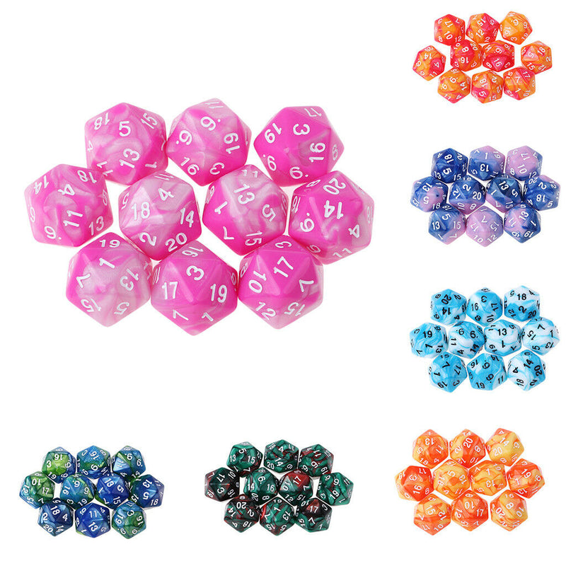 Set of 10 Blue White D20 Acrylic Dice for RPG D&D Gaming Twenty Sided Die