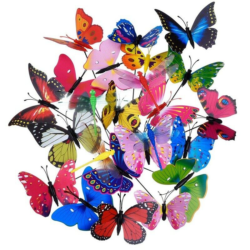 20 Pieces Garden Butterflies Stakes And 4 Pieces Dragonflies Stakes Garden