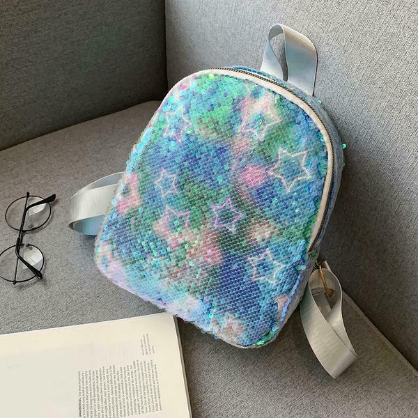 Sequins Women Travel Backpack Bling PU Leather Multicolor School Bag (3)