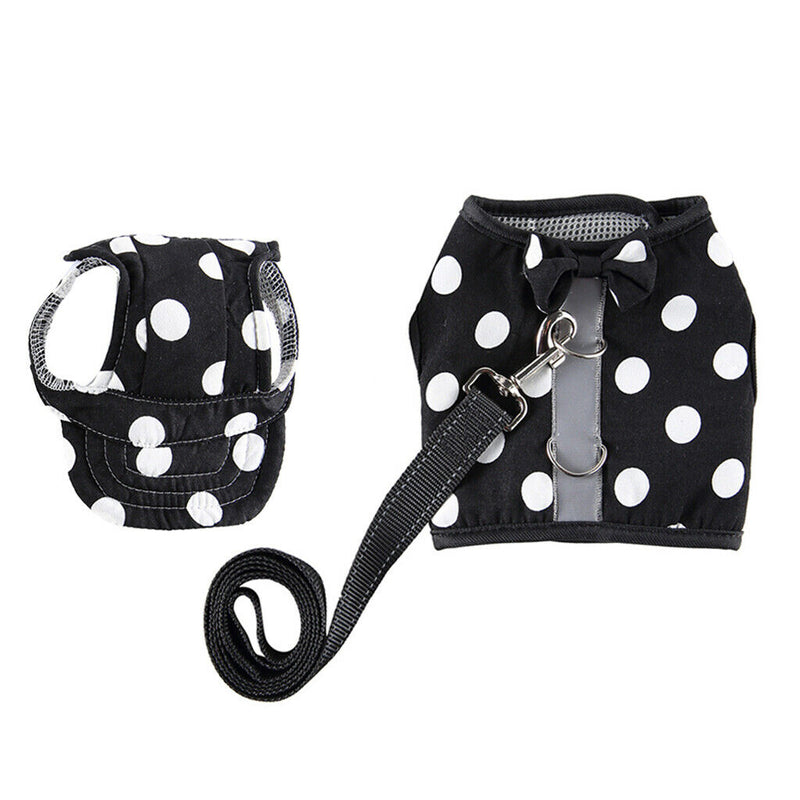 Pet Dog Vest Harness with Hat Pet Costume Party Clothes Round Dot-M