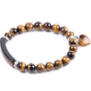 Love Pendant Natural Yellow Tiger Eye Bead String Bracelet 8Mm Semi-Preciou