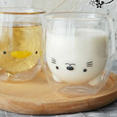 Double-Layer Coffee Cup Glass And Mug Cute Animal Tumbler Handmade Mug Line U6L5