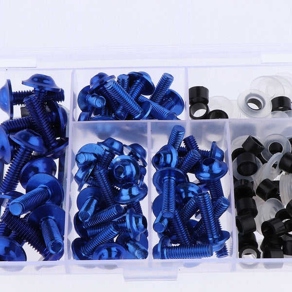 158 Pcs Motorcycle Metal Complete Fairing Bolt Kit Fastener Clips Screws -Blue