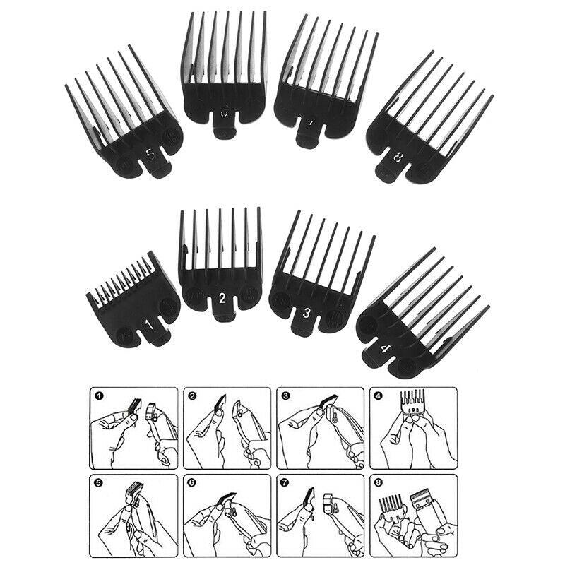 8Pcs Universal Hair Clipper Limit Comb Guide Attachment Size Barber Replacem 3C