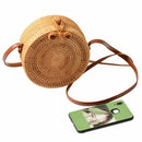 Round Women Summer Rattan Bag Handmade Woven Beach Cross Body Bag Circle Bo