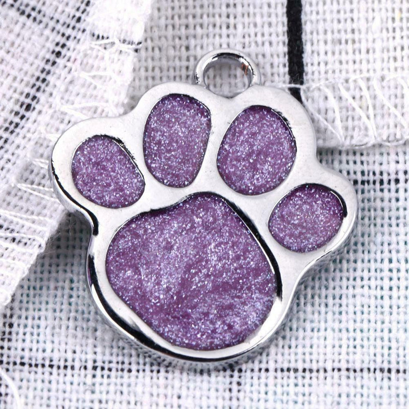 Stainless Steel Glitter Custom Pet Dog Tag Engraved Feet Card(Purple)