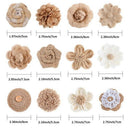 24PCS Burlap Flowers For Crafts 12 Styles Natural Handmade Rustic Rose Flow