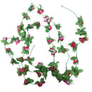Artificial flower garland 2.2m long green leaves fabric flowers ivy pink +  Z3K6