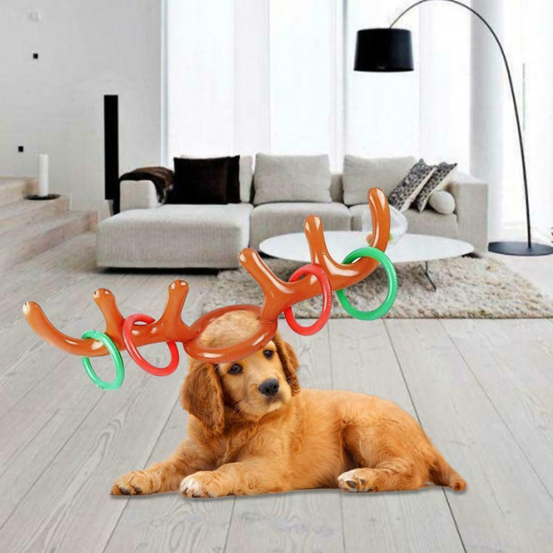 2 Set PVC Inflatable Antler Headband Christmas Elk Head Throw Ring Kid Toys
