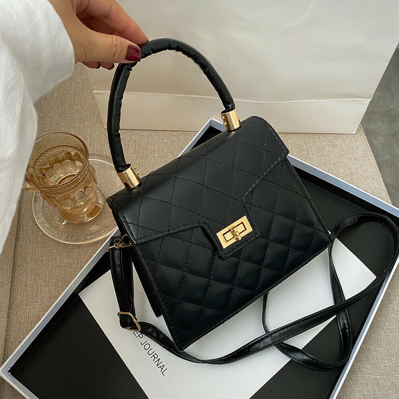 Lattice Pattern PU Women Shoulder Bags Elegant Crossbody Handbags (Black)