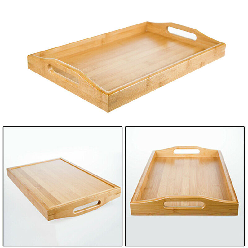 39*25cm Solid Bamboo Flat Tea Tray Coffee Food Drink Serving Table With  EZV