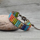 Chakra Bracelet Jewelry Handmade Color Natural Stone Tube Beads Leather Wra N1G4