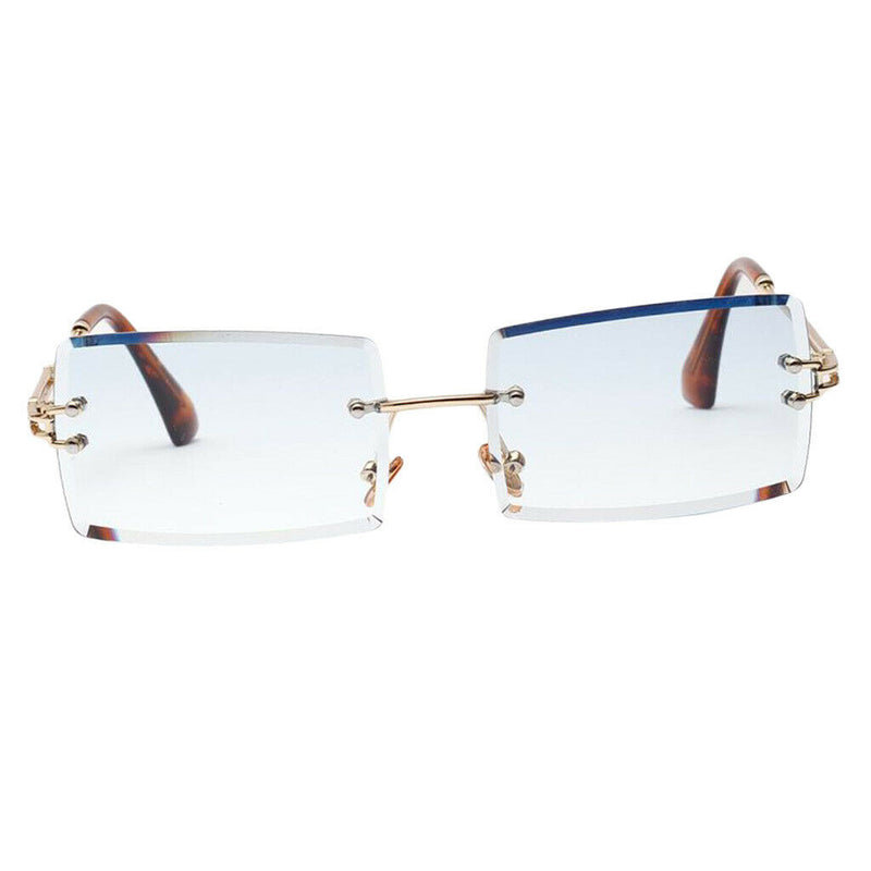 Ladies Rimless Sunglasses Party Tinted Lens Metal Frame Eyewear UV 400 Blue