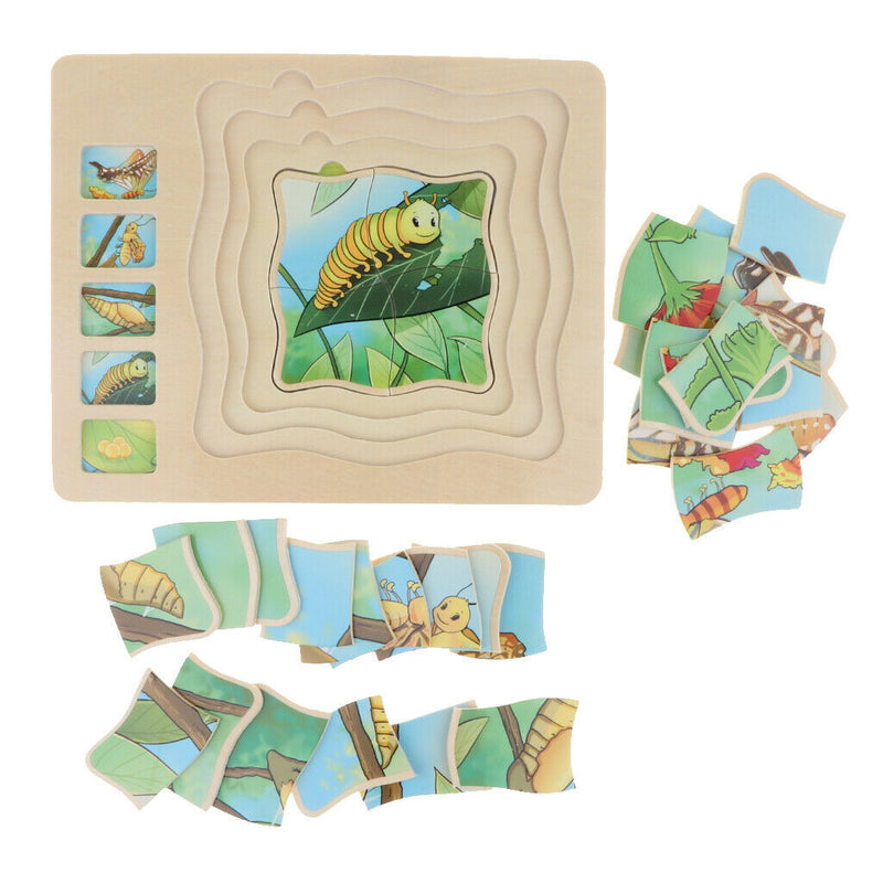 Kids Puzzle Game, Butterfly Growing Story Family Game Activity, 4 Layer