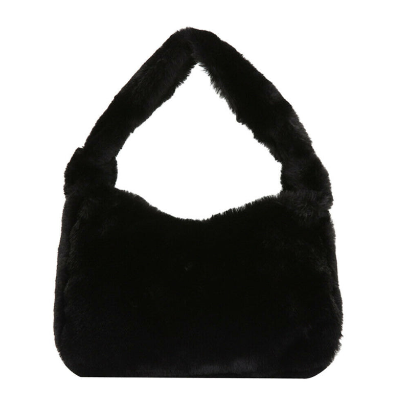 Women Winter Fur Handbag Plush Shoulder Underarm Bag Fashion Clutch (Black) A