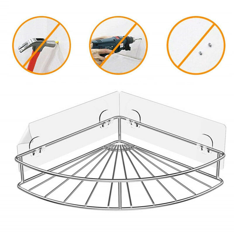 Corner Shelf Bathroom Adhesive Shower Caddy Basket Wall Mounted Storage Org O3U9