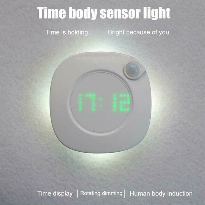 1*LED Digital Time Wall Clock With PIR Motion Sensor Night Light Home Clock Lamp