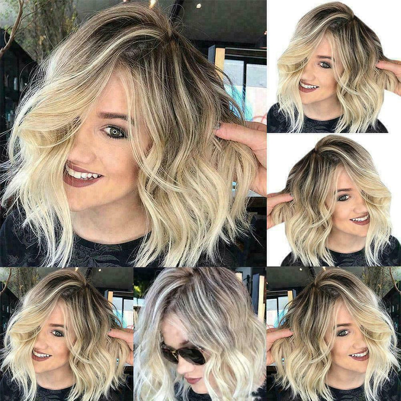 Women Short Wavy Bobo Human Hair Rose Net Wig Glueless M J6L5 Front Wigs Na M6Y7