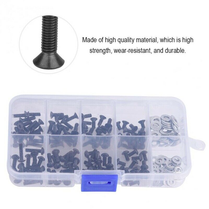 340pcs M3 Flat & Round Head Screws Set Accessories Box For 1/10 Hsp Rc Cart L3I9