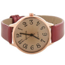 Female Arabic numbers smooth Leather belt quartz Wrist Watch Red  O7I1