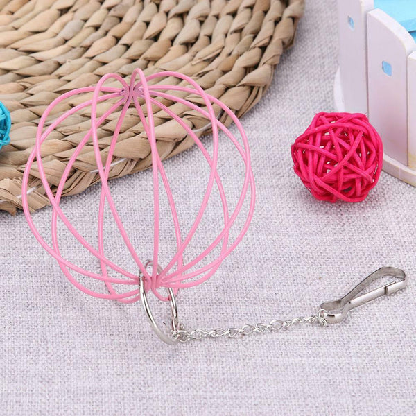 Stainless Steel Plating Pet Hay Manger Food Ball Rabbit Grass Rack (Pink)