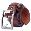 dnuxlou Men's Leather Belt Single Prong Metal Buckle (brown)