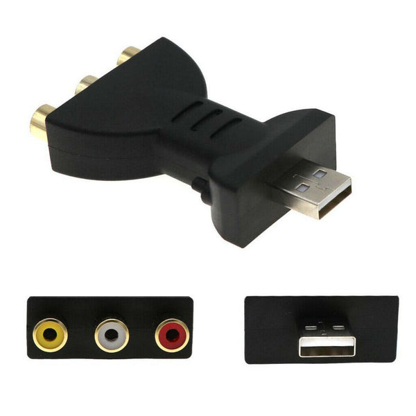 USB Male 3 RCA Female Audio Video Adapter AV Converter Cable Cord Black