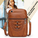Women Soft PU Messenger Bag Multi-layer Shoulder Zipper Phone Pouch (Brown)