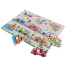 2 Set Wooden Peg Puzzle Traffic & Farm Animal Jigsaw Preschool Learning Toys