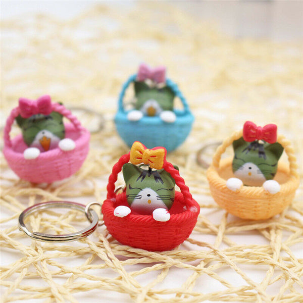 Cartoon Basket Cat  Keychain Pendant Keyring Gift  Bag Purse Key Chain JewelryM&