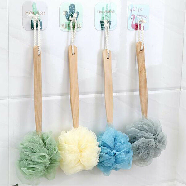 Long Handle Bath Shower Body Brush Scrub Scrunchie Back Scrubber Green
